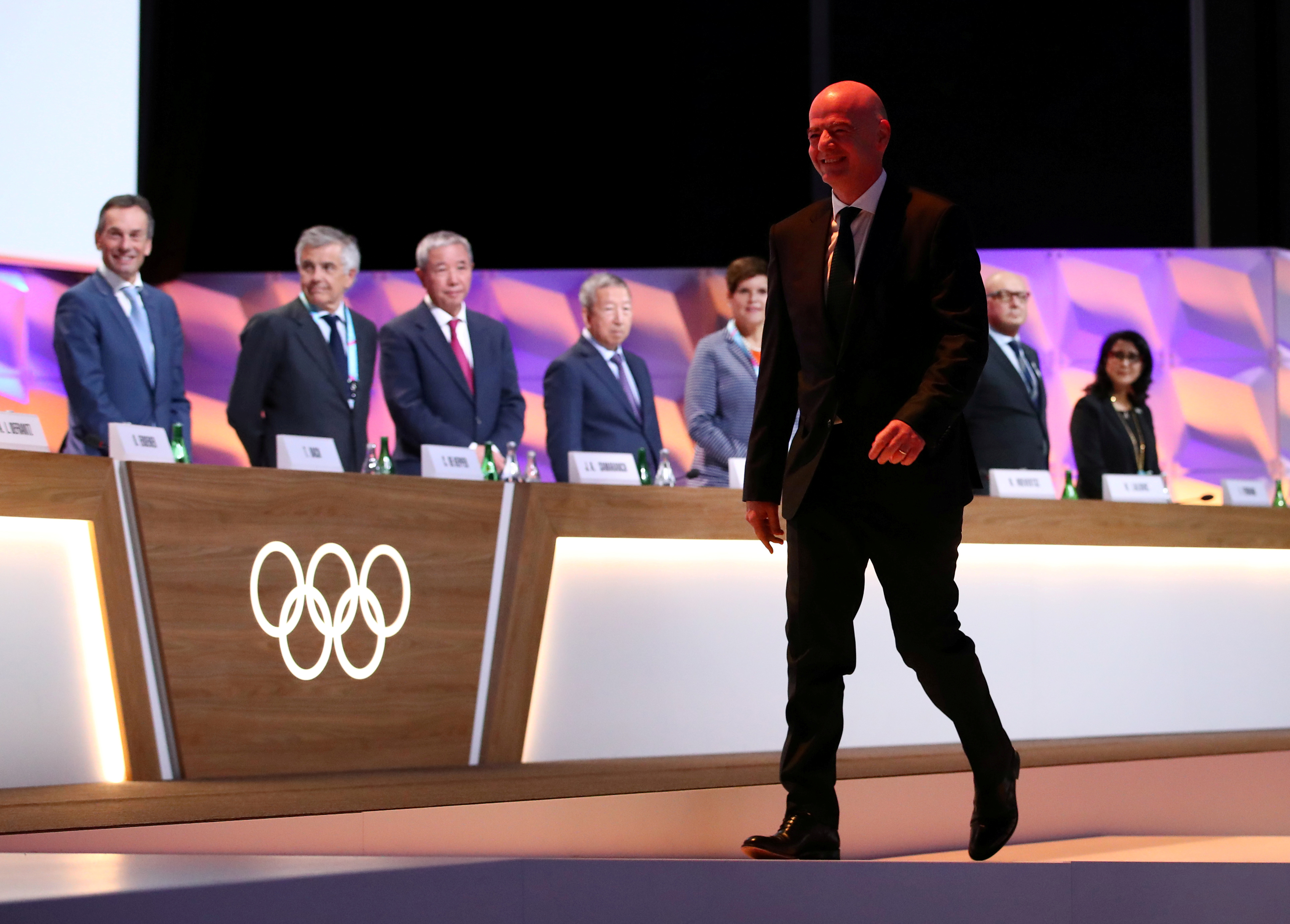 FILE PHOTO: FIFA president Gianni Infantino arrives to give oath after his election as International Olympic Committee (IOC) member during the 135th Session in Lausanne, Switzerland, January 10, 2020.  REUTERS/Denis Balibouse/File Photo