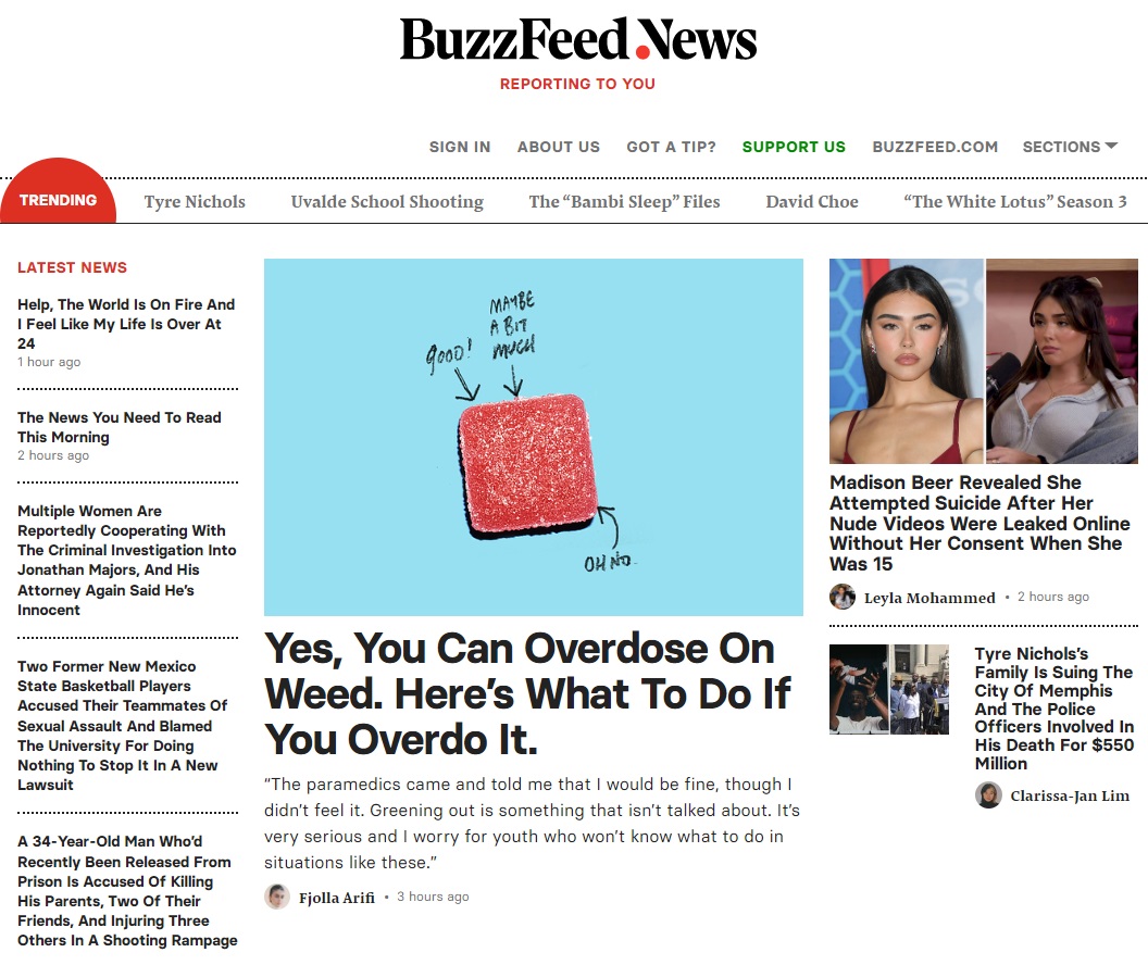 Así se veía la portada de BuzzFeed News este jueves