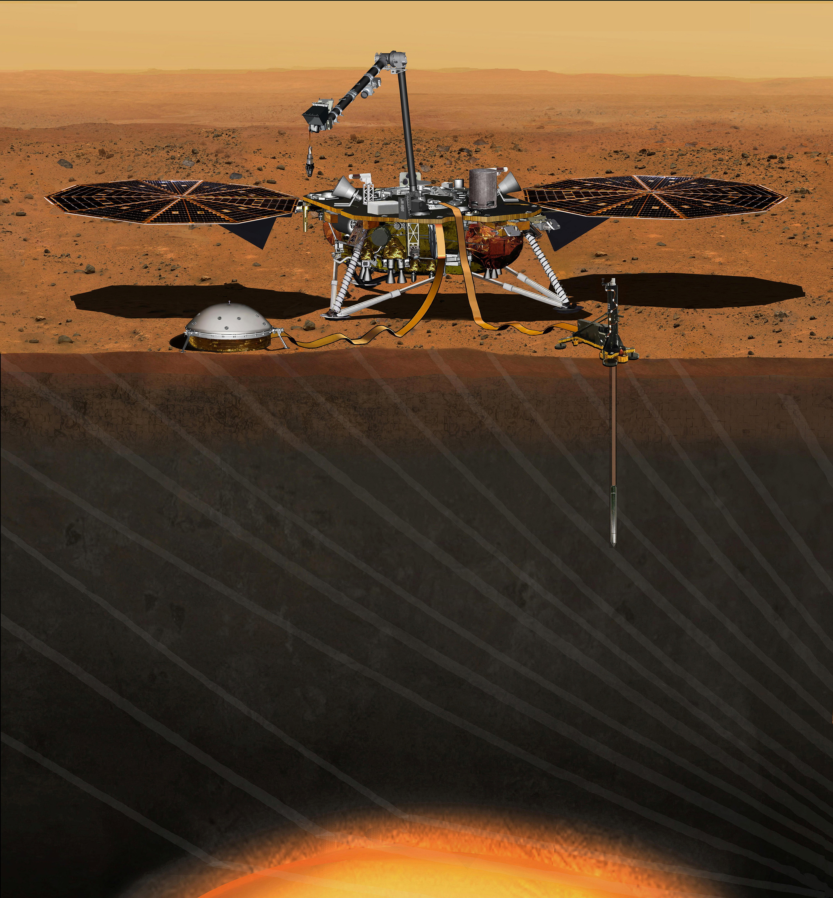 La misión estadounidense estudia las ondas sísmicas para aprender más sobre el interior de Marte.   REUTERS/NASA/JPL-Caltech/Handout 