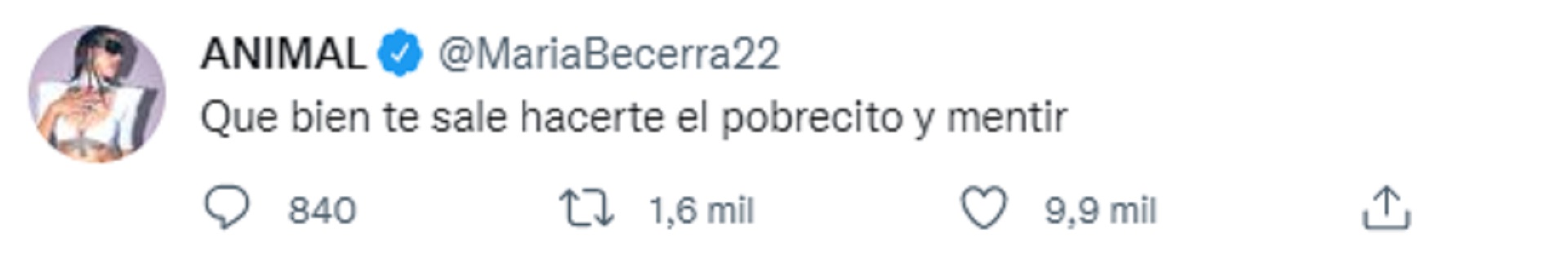 El nuevo mensaje que María Becerra publicó este domingo en su cuenta de Twitter y después de unos minutos decidió eliminarlo