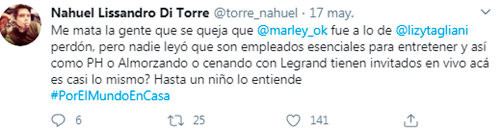 Las críticas a Marley por visitar la casa de Lizy para el programa "Por el mundo en casa"