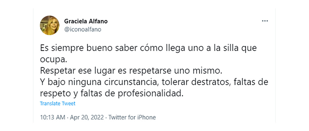 El tuit de Graciela Alfano tras su renuncia a Socios del Espectáculo