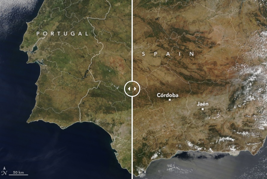 Una imagen de la NASA muestra los estragos de la sequía en España 