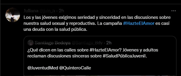 Reacciones en redes a la campaña ‘Hazte el amor’ sobre los beneficios de la masturbación. Foto: Twitter