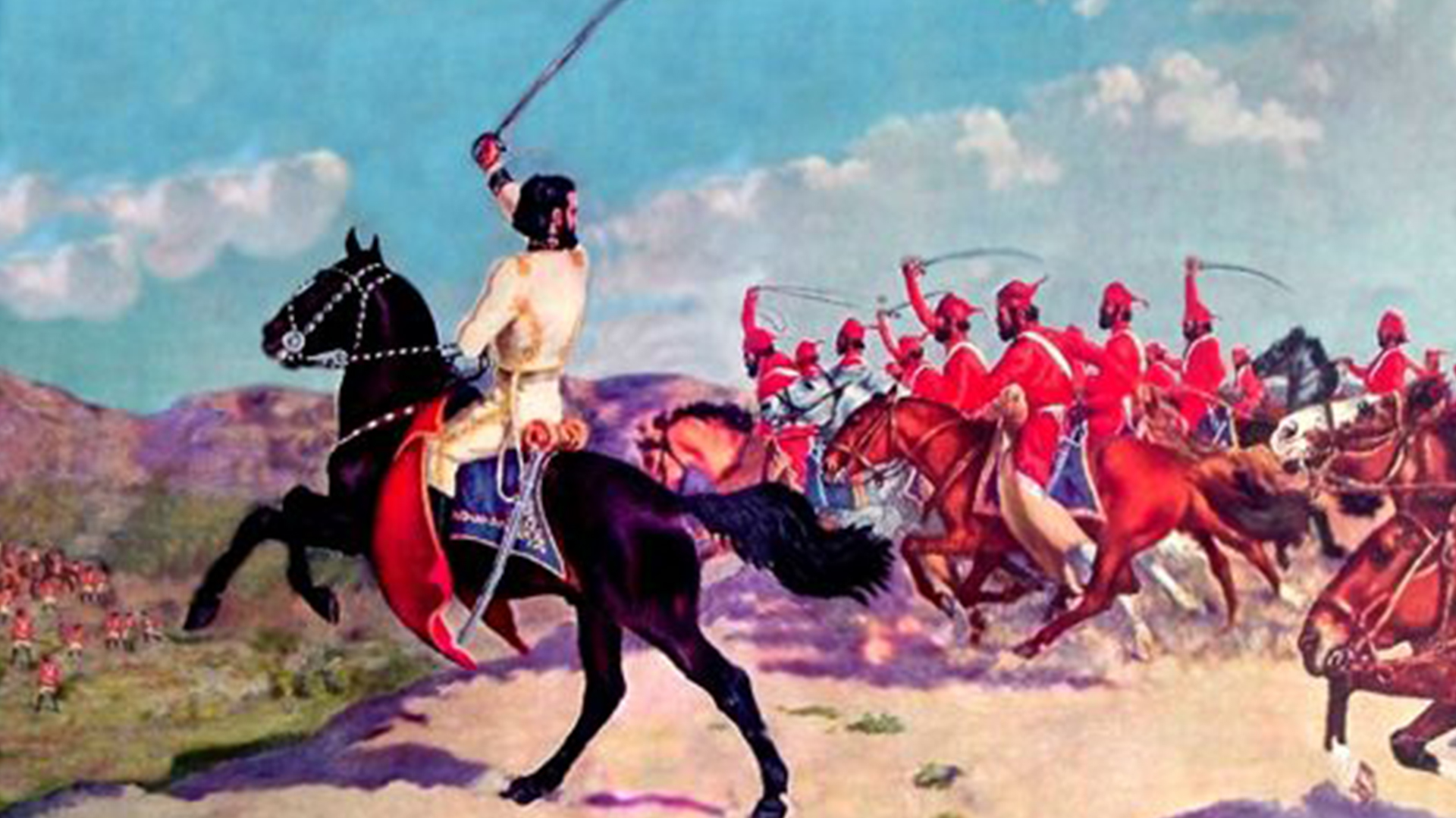 Una pintura de Güemes liderando sus tropas.