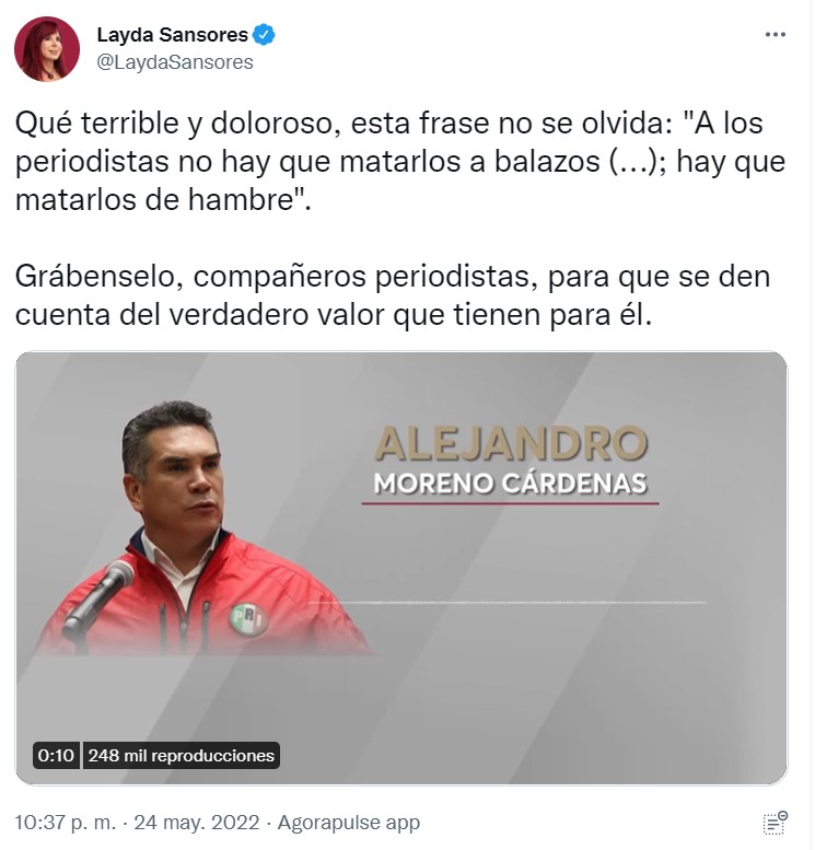 Layda Sansores sumó otro audio de los supuestos actos de corrupción de Alejandro Moreno (Foto: Twitter/@LaydaSansores)