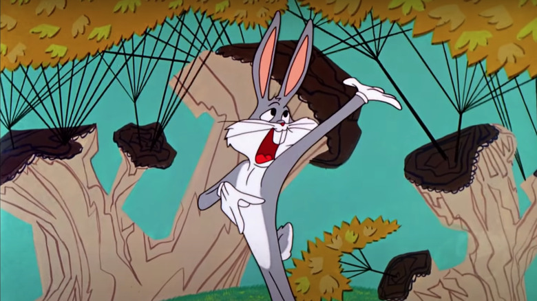 Bugs el conejo tratando de armar una actuación.  (Animación de Warner Bros.)