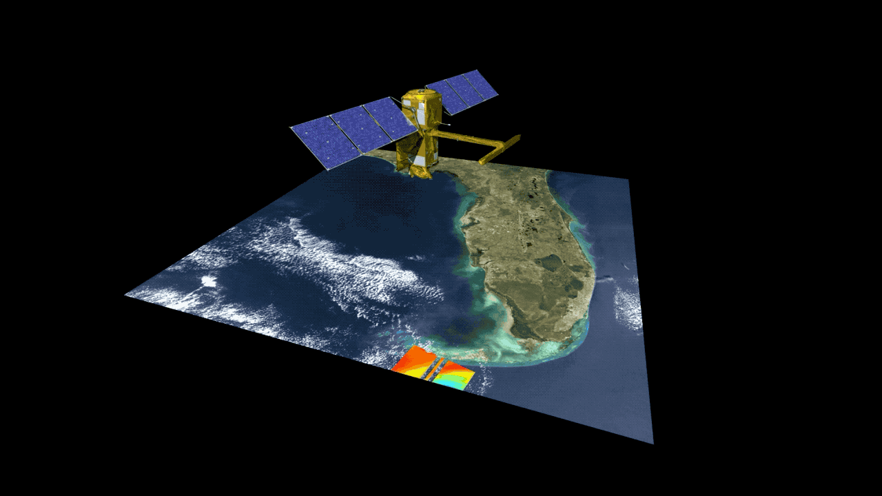 Simulación de Satélite SWOT recolectando información en Florida, Estados Unidos. (SWOT-NASA)