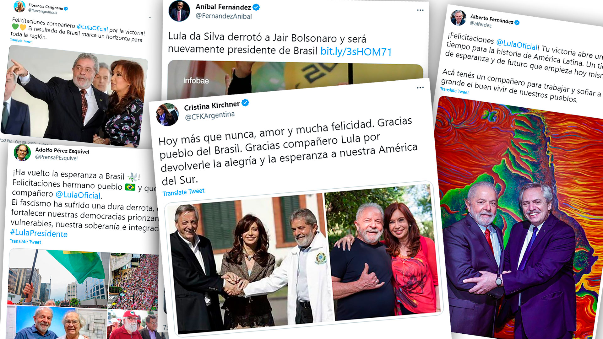Los principales dirigentes políticos del oficialismo en la Argentina celebraron la victoria de Lula da Silva 