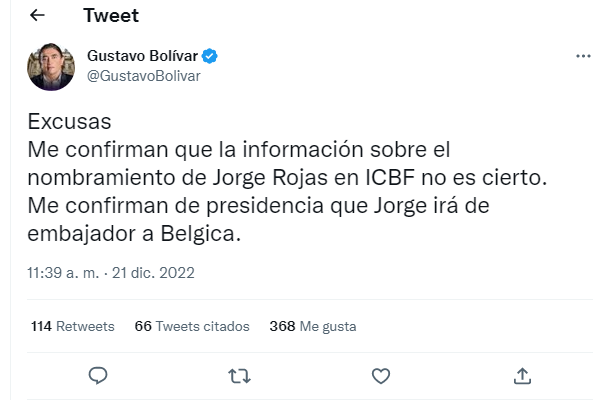 Trino de Bolívar pidiendo excusas