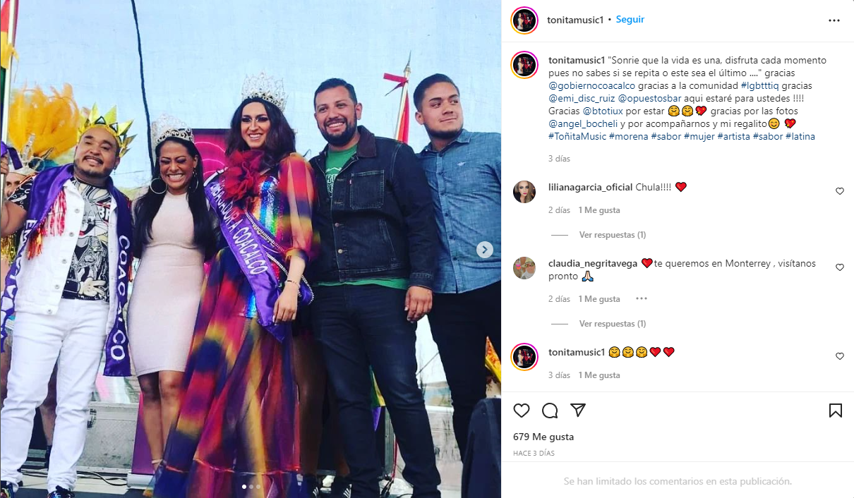 Toñita fue coronada como reina LGBTQ+ en Coacalco Foto: Instagram/@ tonitamusic1