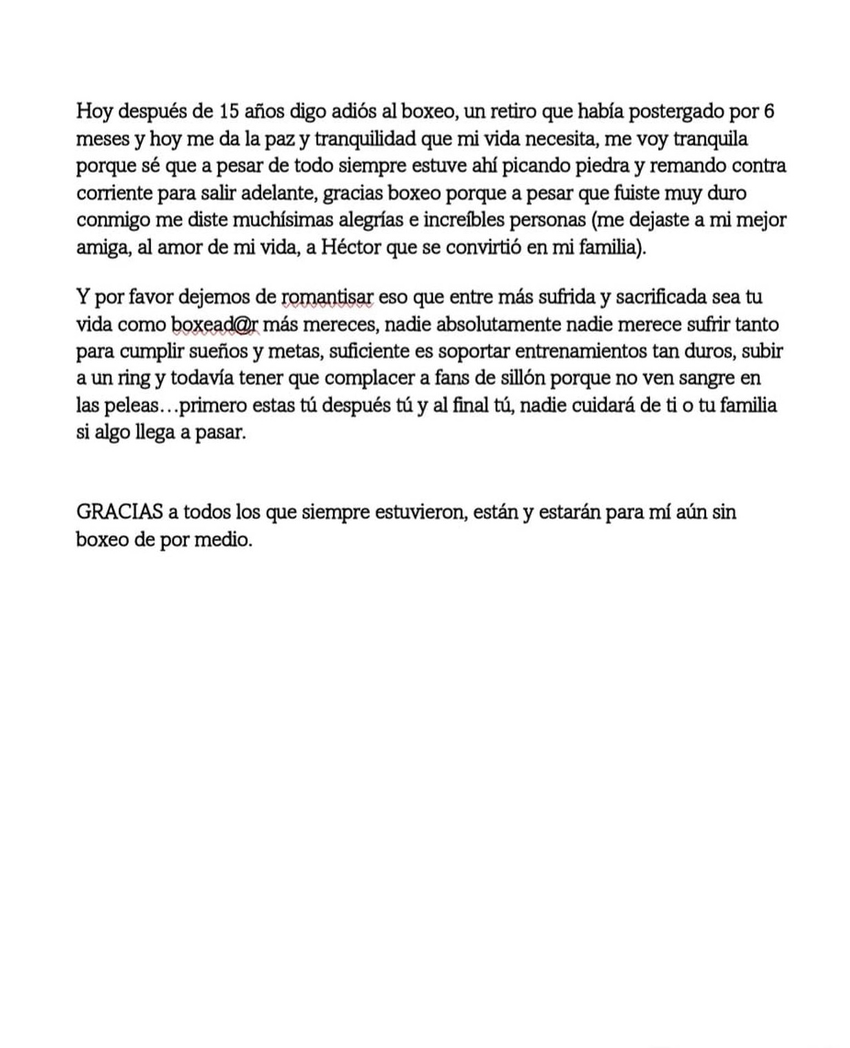 La carta de Alma Ibarra sobre su retiro del boxeo mexicano (Foto: Facebook/ Alma Ibarra)