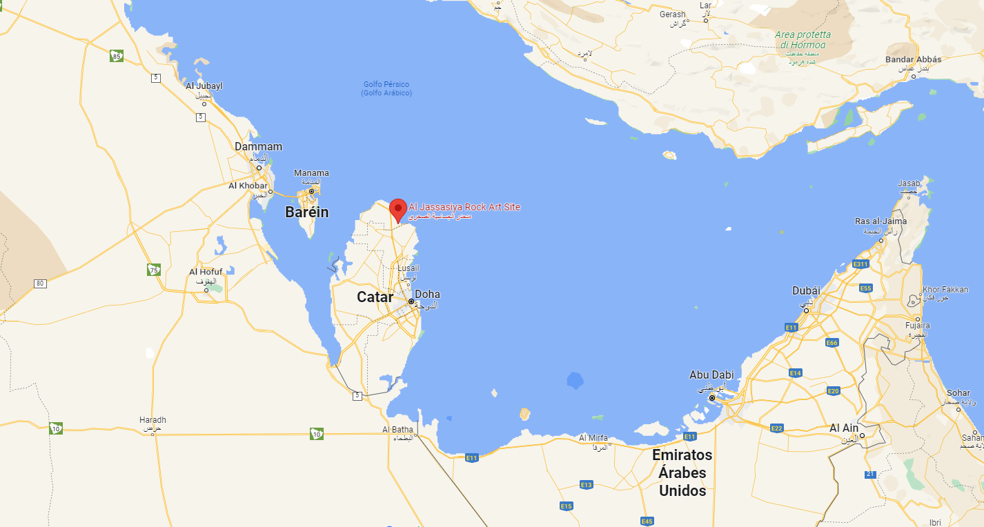 Ubicación geográfica de las figuras rupestres de Al Jassasiya, en Qatar.