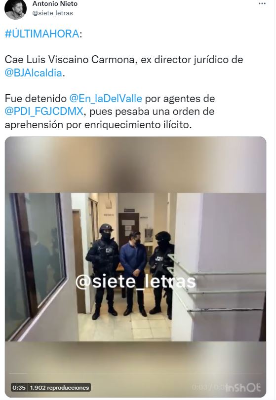 Luis Vizcaíno Carmona, former legal director of the Benito Juárez mayor's office, was arrested.  (Photo: Twitter/Seven Letters)