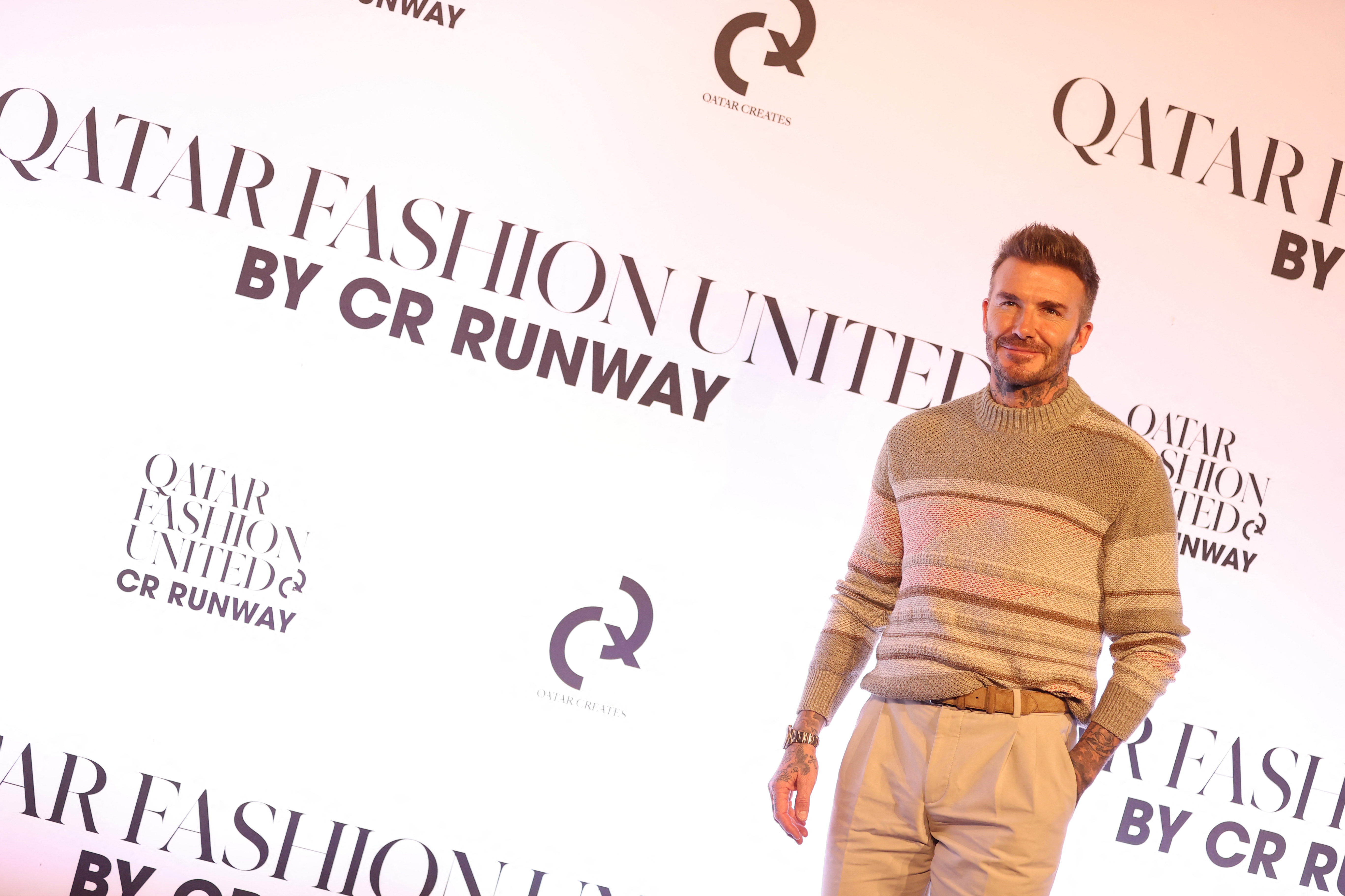David Beckham, en un show de Moda en el Estadio 974, que será completamente desarmado (REUTERS/Ibraheem Al Omari)