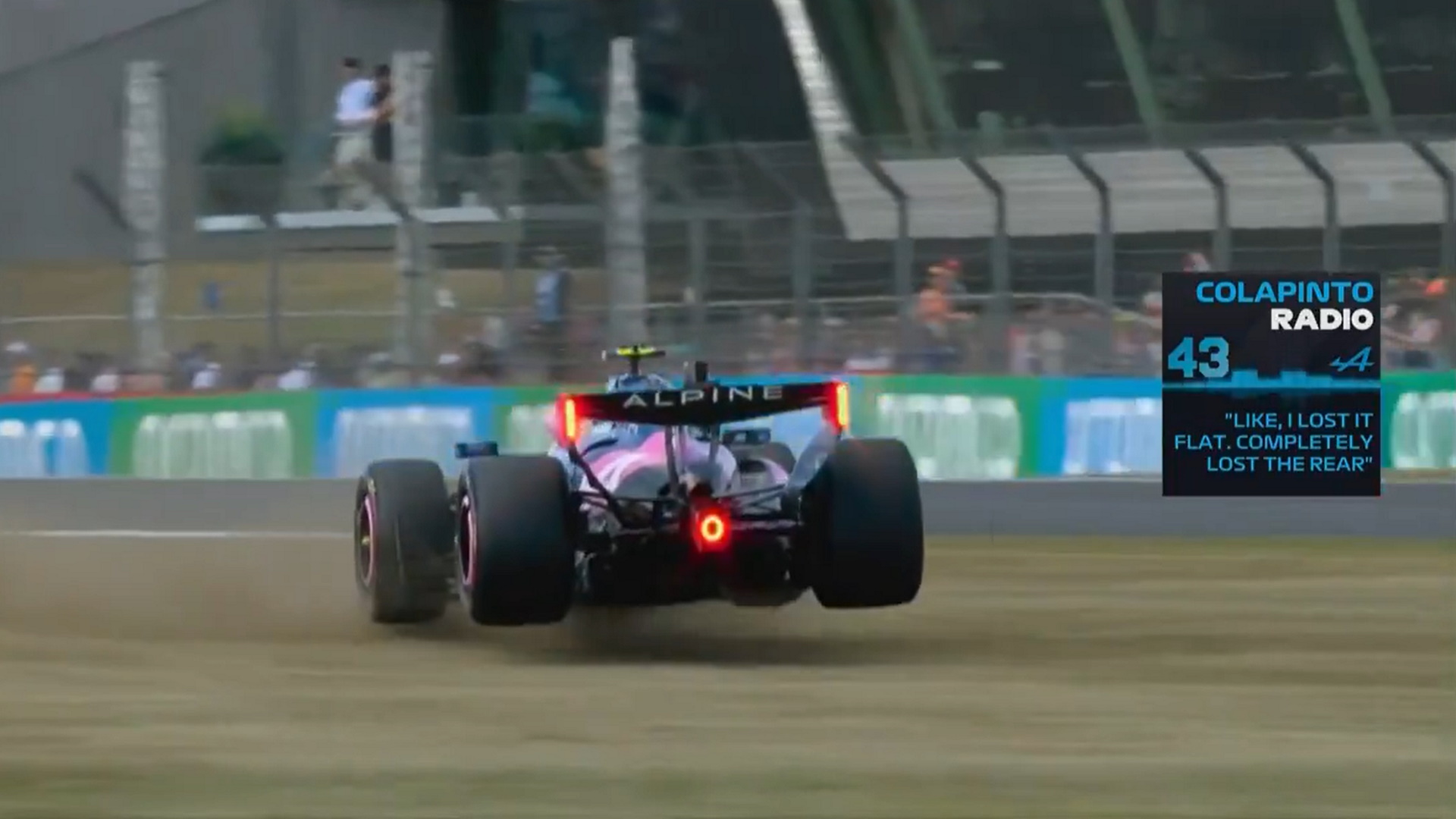 La extrema salida de pista de Franco Colapinto en Silverstone que lo har&aacute; largar 19? el GP de Gran Breta&ntilde;a: 
