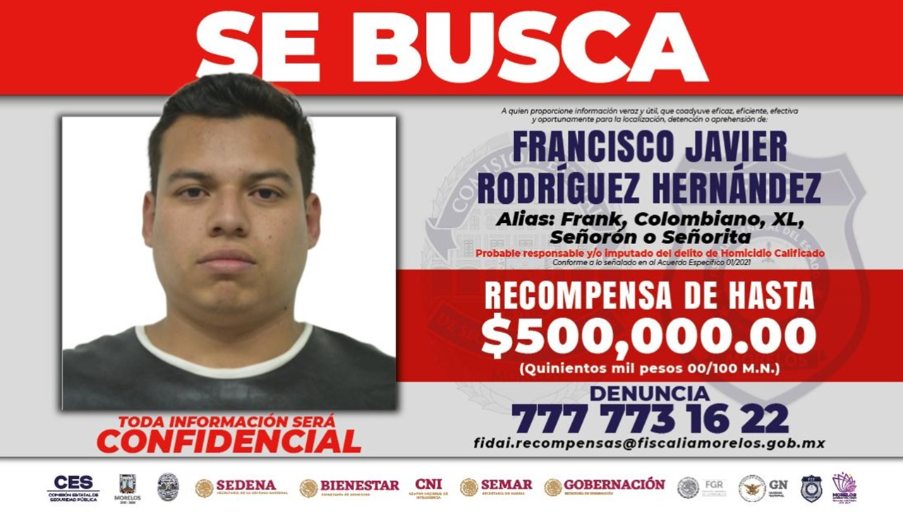 El gobierno de Morelos anunció una recompensa de medio millón de pesos mexicanos por la captura de Francisco Javier Rodríguez, alias el Señorón (Foto: Fiscalía General del Estado de Morelos)