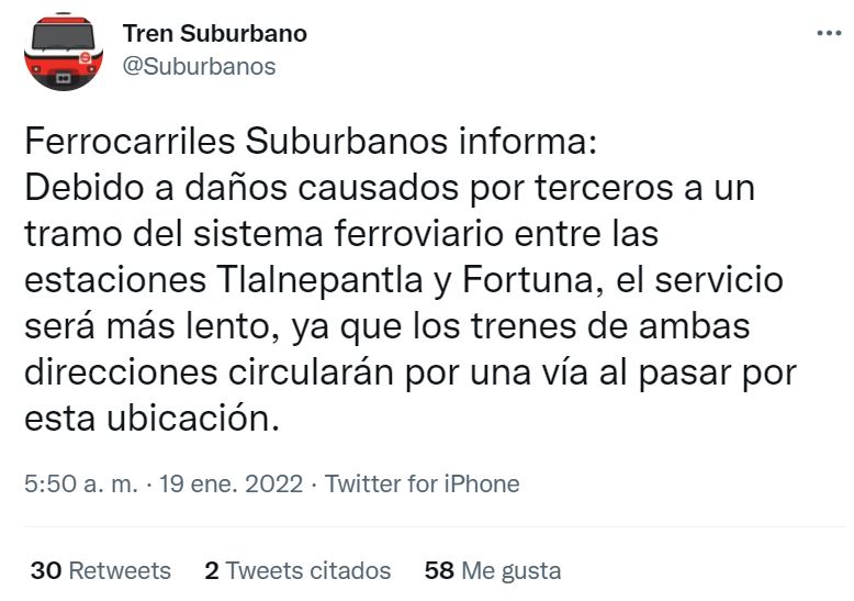 Una camioneta cayó a las vías del Tren Suburbano entre las estaciones Tlalnepantla y Fortuna. (Imagen: Twitter/ @Suburbanos)
