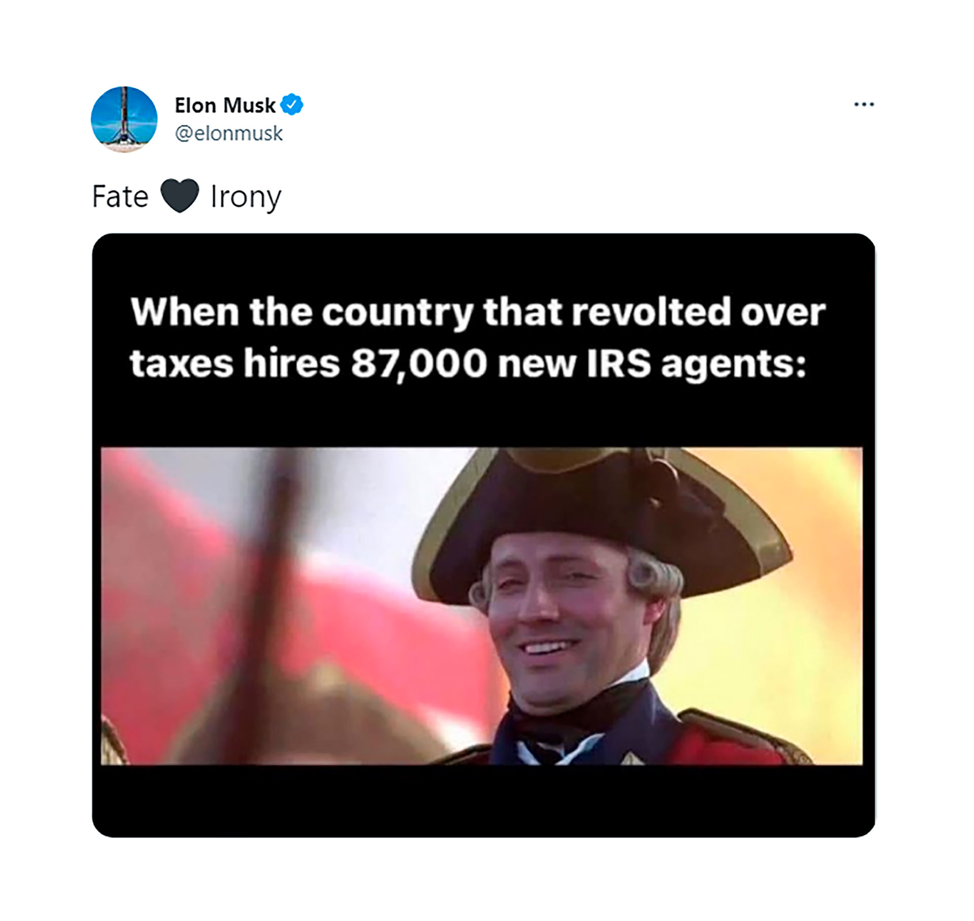 El meme de Musk contra el IRS en Twitter