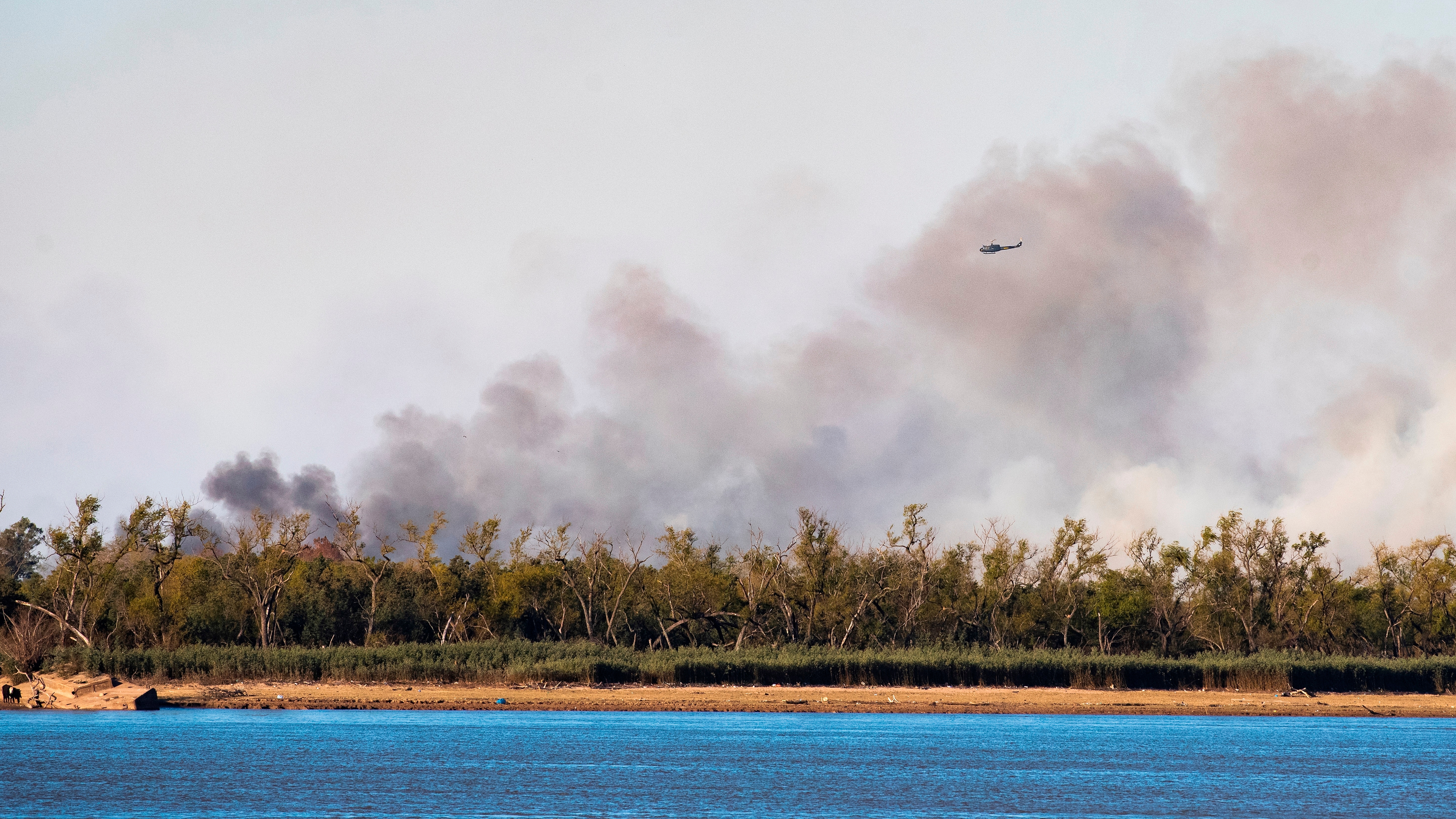 A column of smoke rises due to a fire in the delta of the Paraná River, near the city of Rosario.  (EFE/Franco Trovato Fuoco/File)