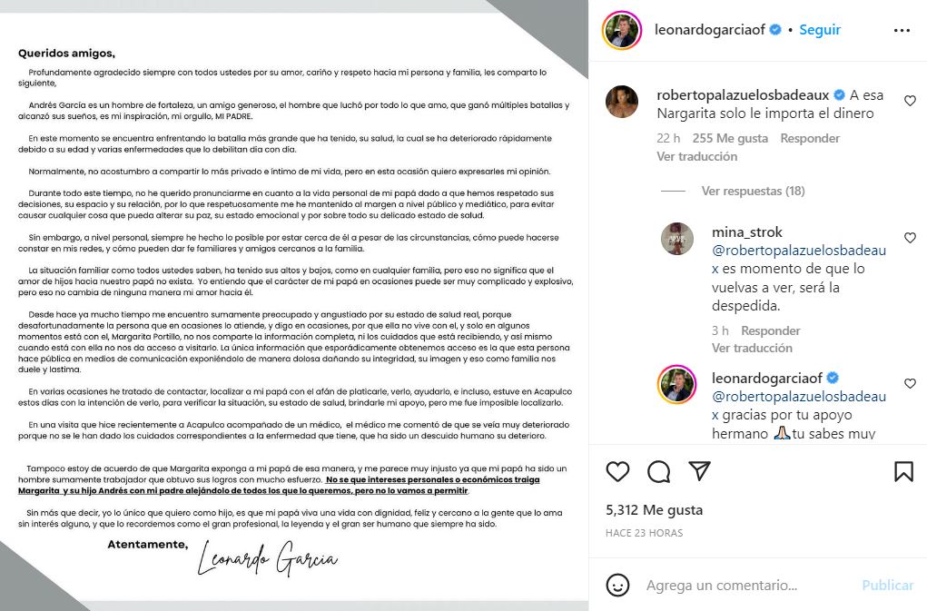 El comentario de Roberto Palazuelos sobre el comportamiento de Margarita Portillo en los últimos meses (Captura de pantalla/Instagram)