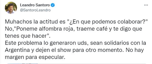 El tuit de Leandro Santoro contra la oposición