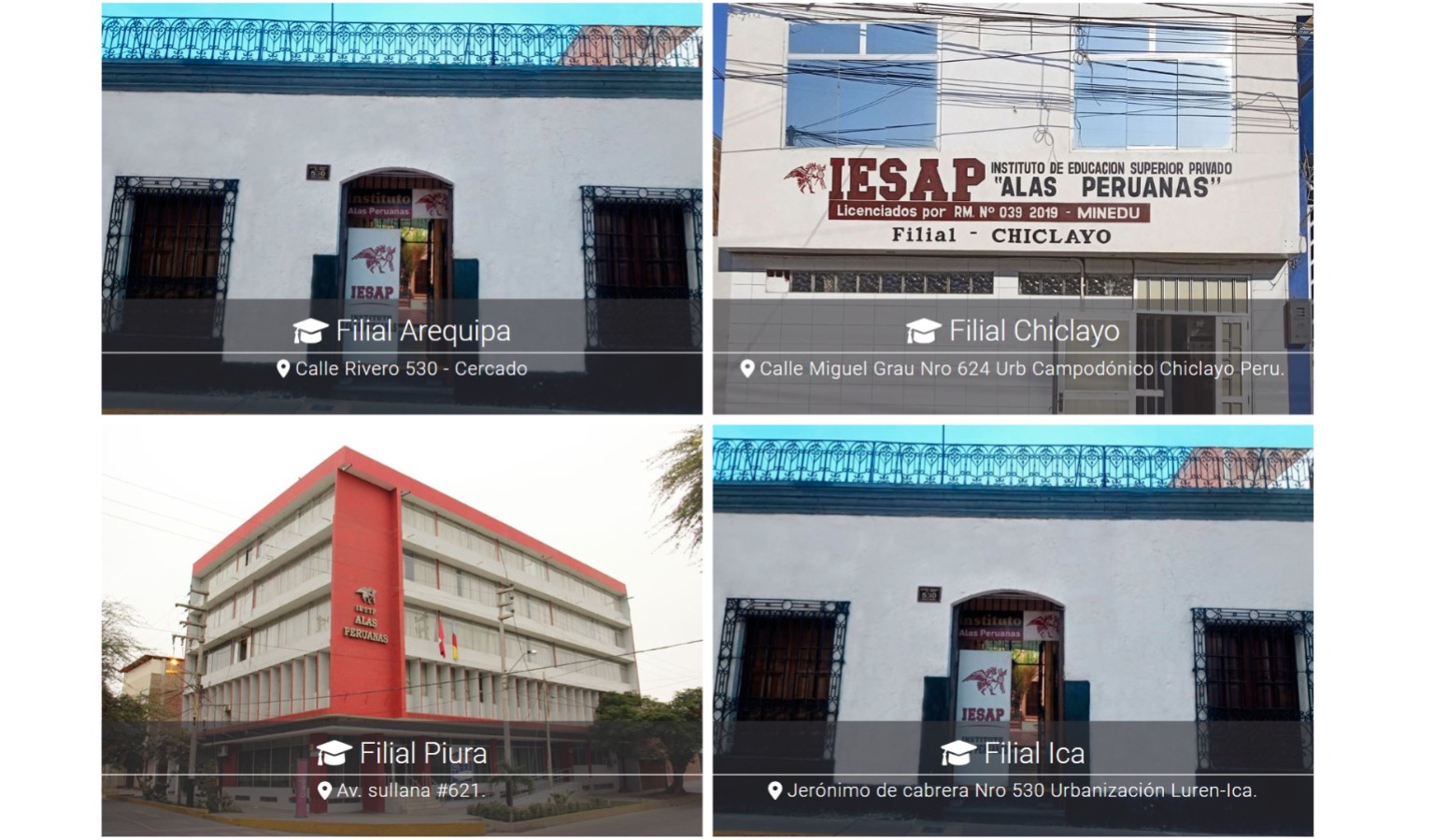 Algunas de las filiales del Instituto Alas Peruanas en distintos puntos del país. (Filiales UAP)