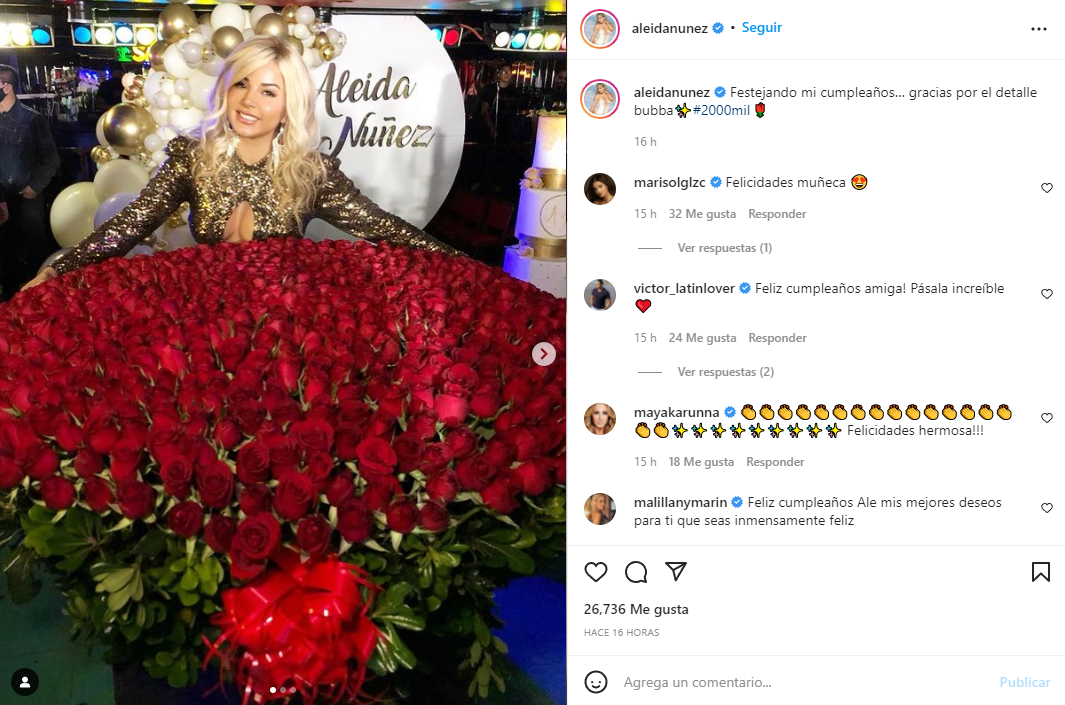 Aleida Núñez compartió arreglo floral con motivo de su cumpleaños Foto: Instagram/@aleidanunez