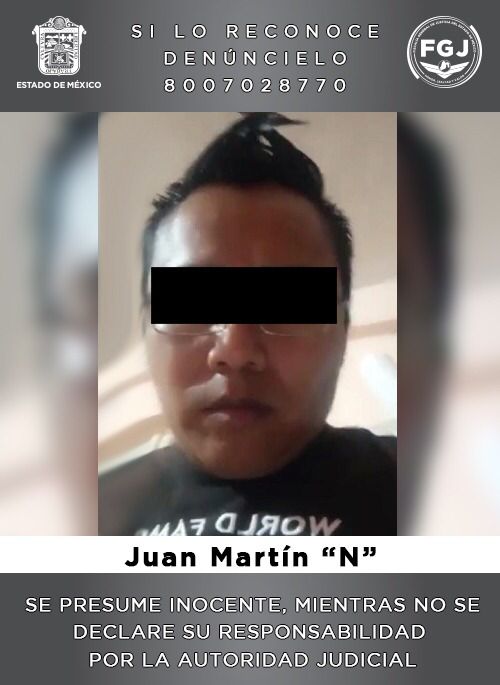 Juan Martín N fue detenido por el probable secuestro de una menor de 12 años a quien obligó a pedir limosna (Foto: Fiscalía General de Justicia Edomex)