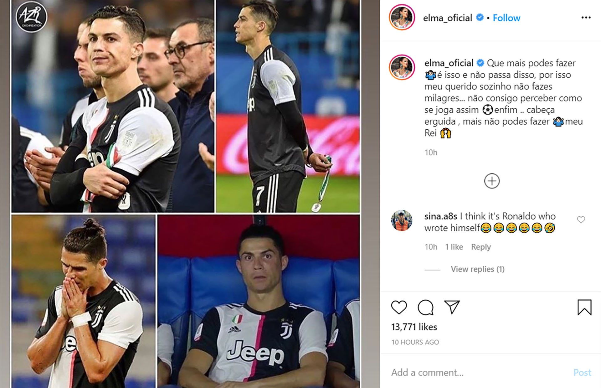 El posteo de la hermana de Cristiano Ronaldo contra el director técnico de Juventus