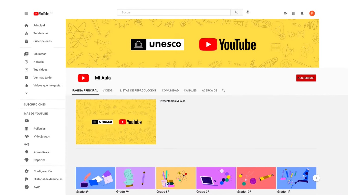 "Mi Aula" es el nombre del canal creado como una colaboración entre YouTube y UNESCO para ofrecer recursos educativos. (YouTube)