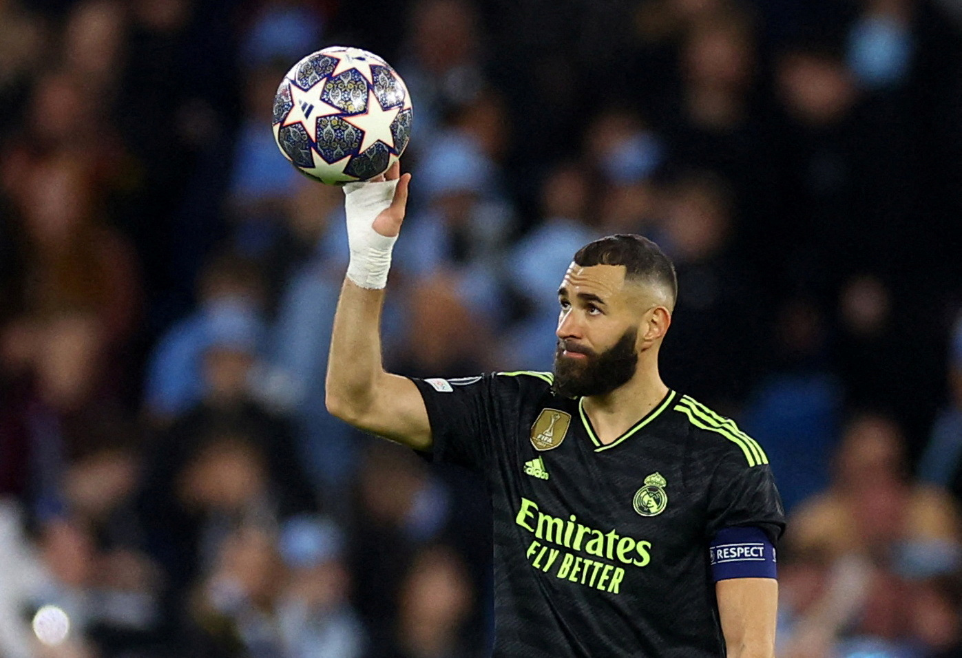 Karim Benzema, durante el partido de semifinales de la Champions entre el Real Madrid y el Manchester City. 