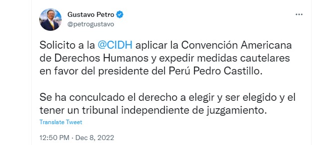 El presidente Petro elevó la petición a través de Twitter.