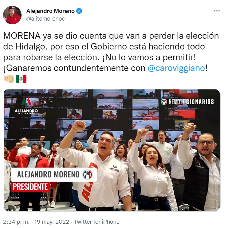 Alejandro Moreno manifestó que en Morena están desesperados e intentan de manera ilegal levantar a su candidato (Foto: Twitter/@alitomorenoc)