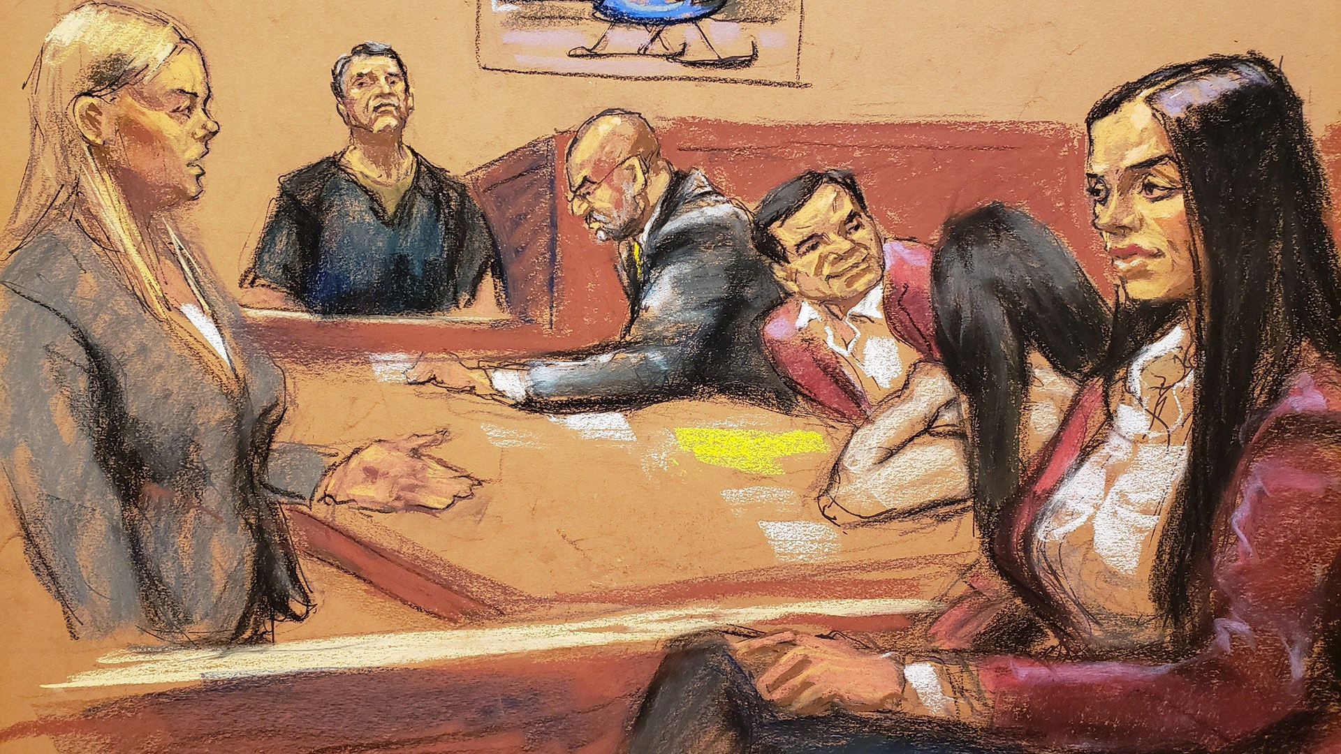 El "Chapo" Guzmán y Emma Coronel acudieron vestidos igual a la corte cuando la comparecencia de su compadre (Foto: EFE)