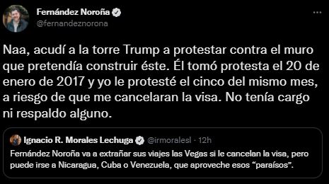 El exprocurador Morales Lechuga ironizó con la situación que está enfrentando Noroña (Foto: Twitter/@fernandeznorona)