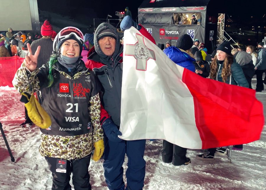 Jenise Spiteri pictured with the Maltese flag during a recent world cup competition. Photo Credit: Jenise Spiteri