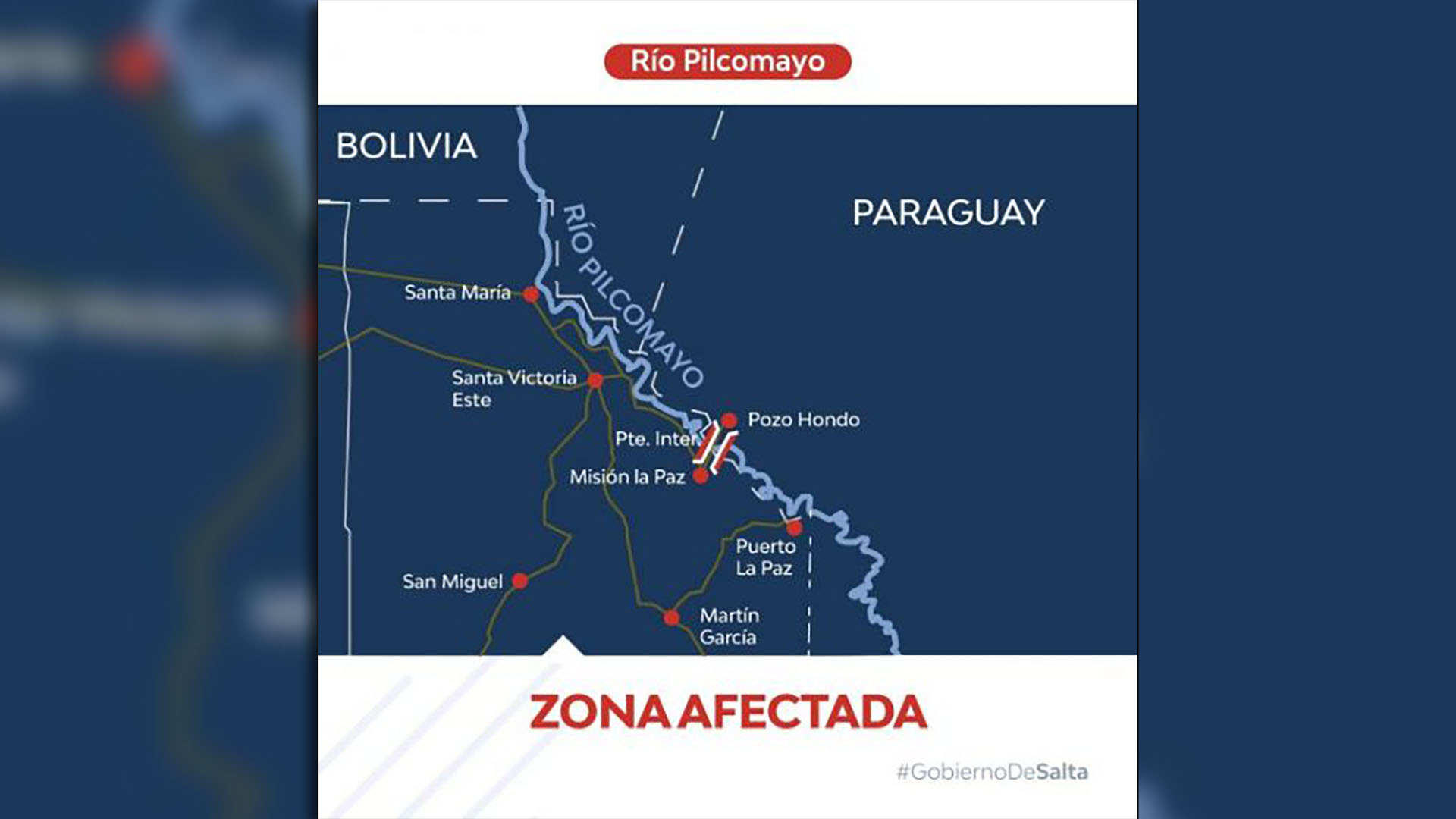 La zona afectada comprende la cuenca que va desde Hito 1 hasta el límite con la provincia de Formosa (Gobierno de Salta)