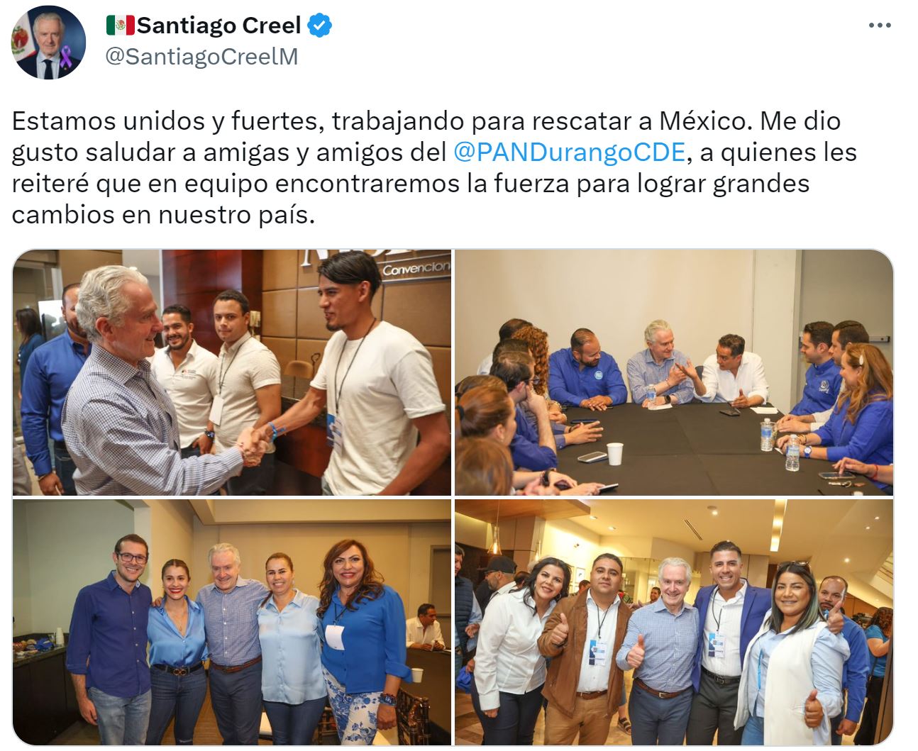 Creel estuvo este fin de semana en Durango como parte de las actividades de capacitación a la estructura panista. (Captura de pantalla Twitte @santiagocreelm)