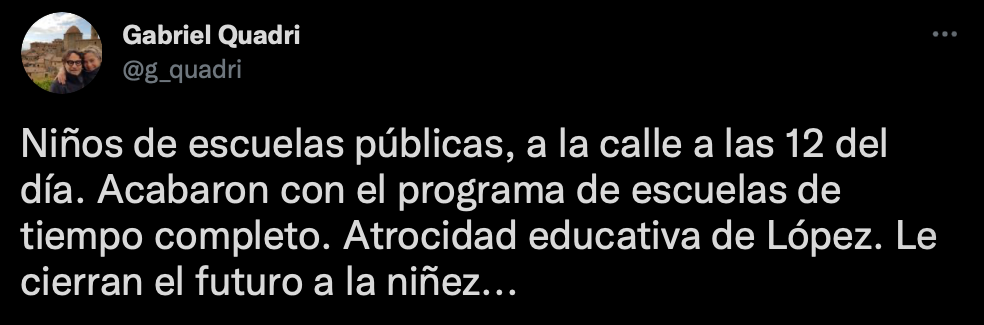 Quadri acusó a AMLO de acabar con el programa de escuelas de tiempo completo (Foto: Twitter/@g_quadri)