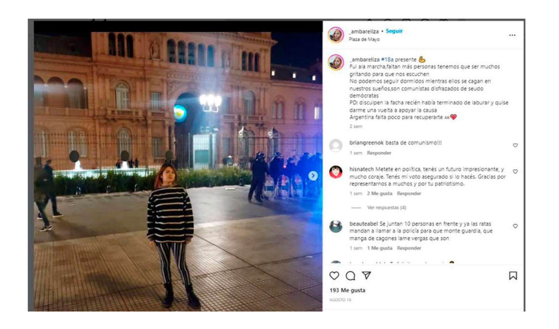 El posteo de Brenda frente a Casa Rosada