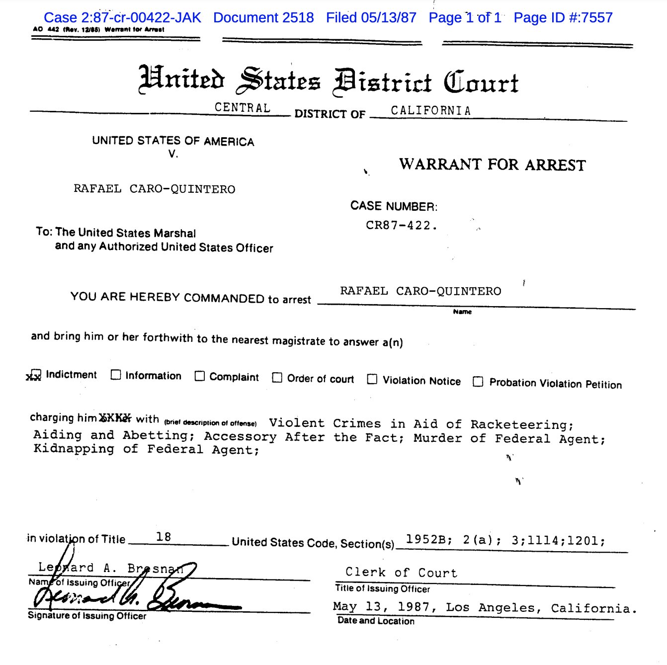 En EEUU desclasificaron la orden de arresto contra Caro Quintero (Foto: Captura de pantalla)