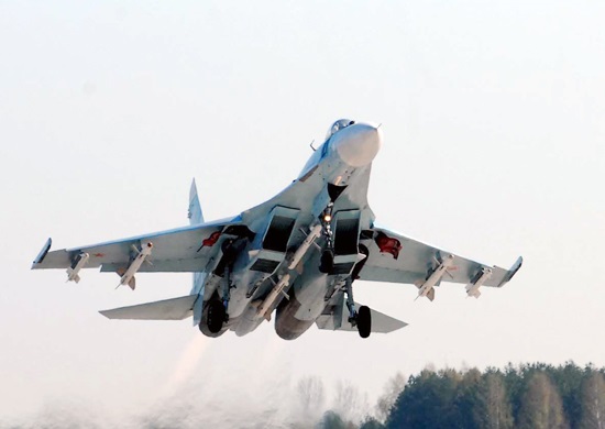 Caza ruso Sujói Su-27 en la maniobra de despegue
Ministerio de Defensa ruso/Archivo
