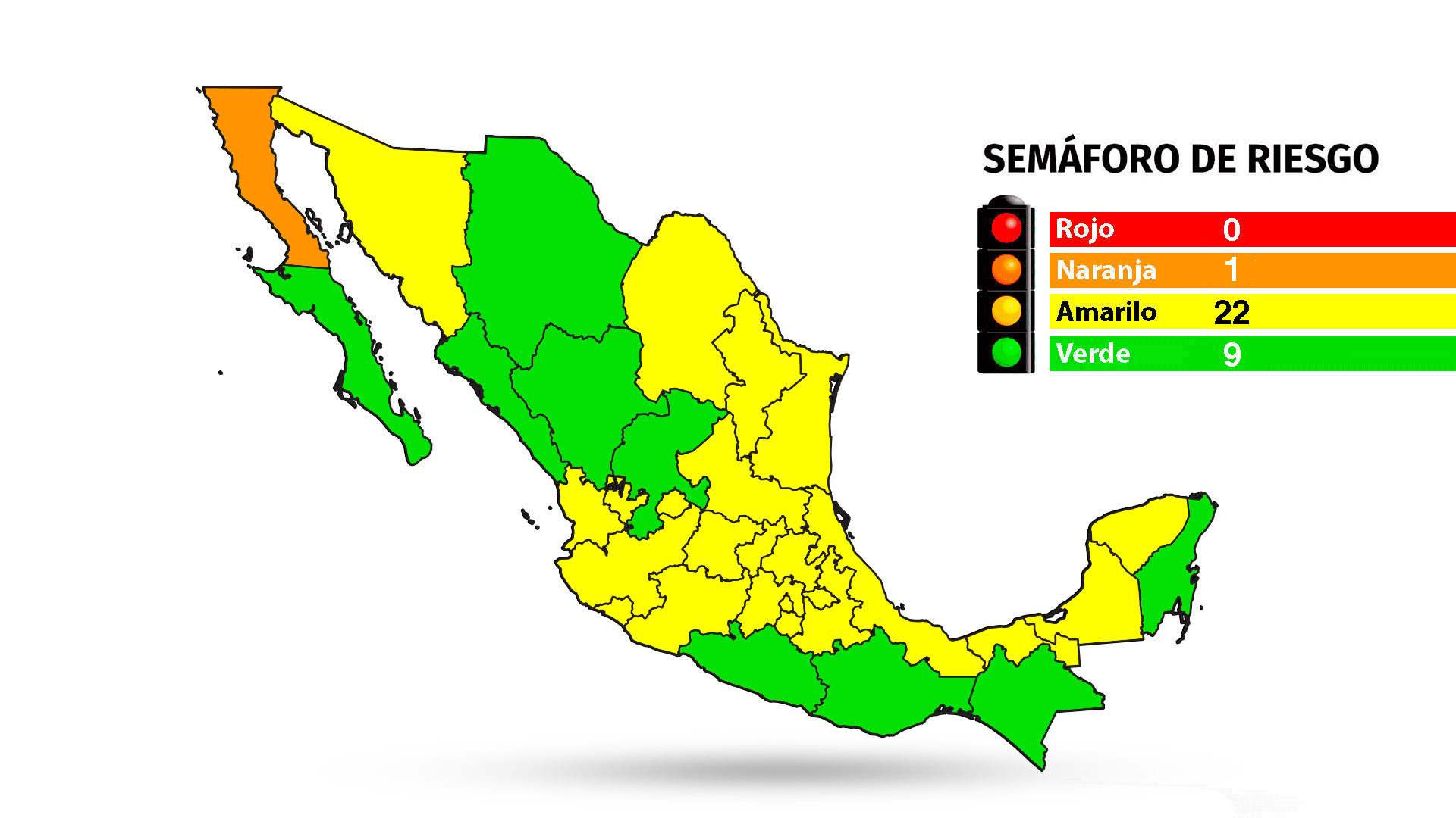 Mapa semáforo epidemiológico México. (Infobae México)