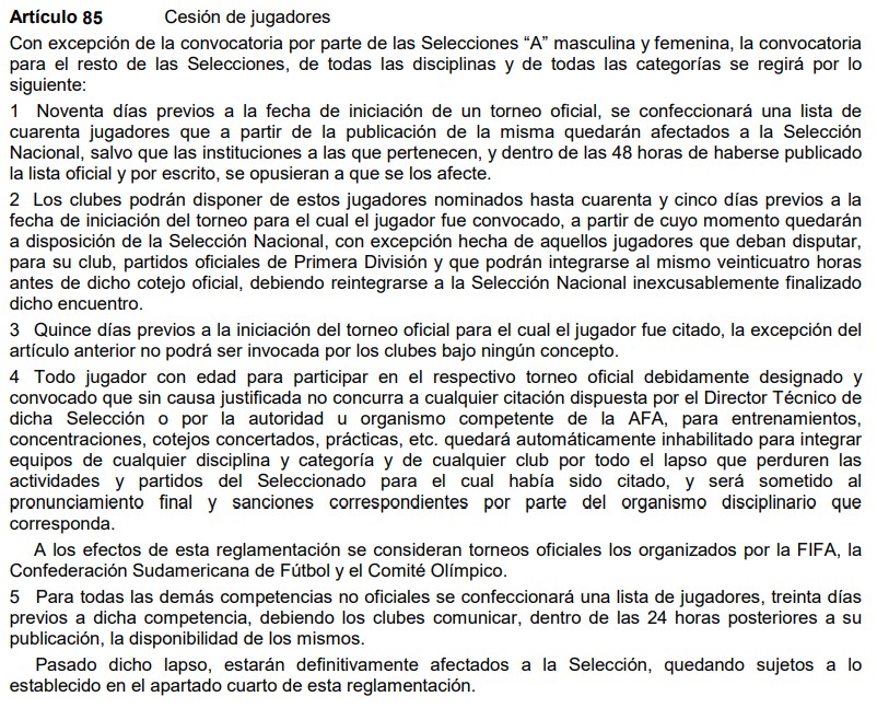 El artículo 85 del Estatuto de AFA habla sobre las citaciones 