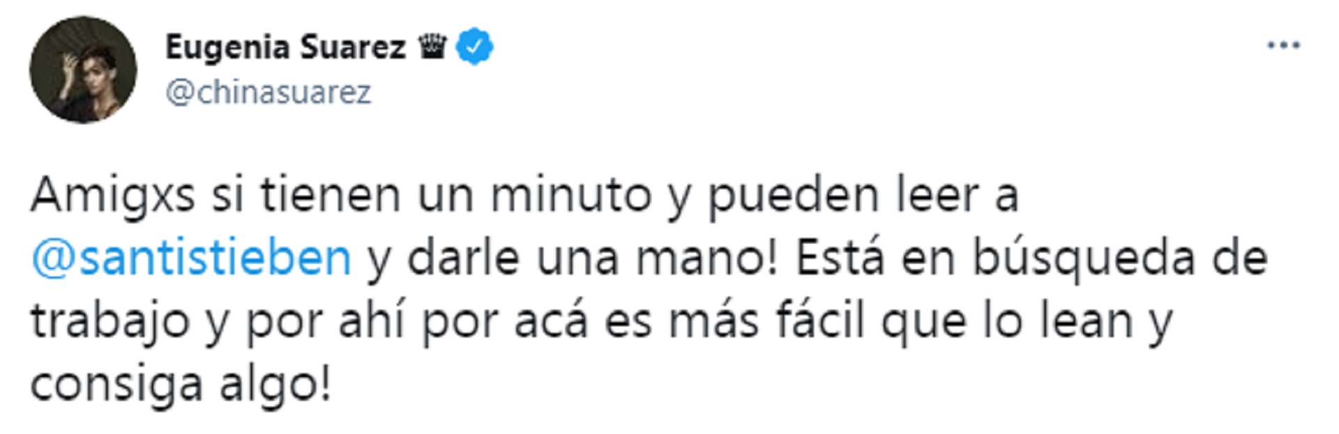 El posteo de la China Suárez por la búsqueda laboral de Santiago Stieben
