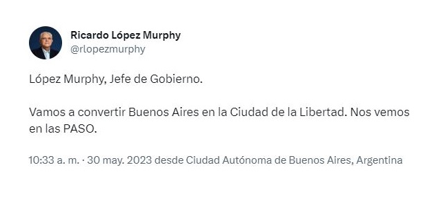 El tuit de Ricardo López Murphy