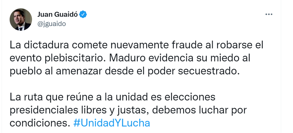 El tuit de Guaidó