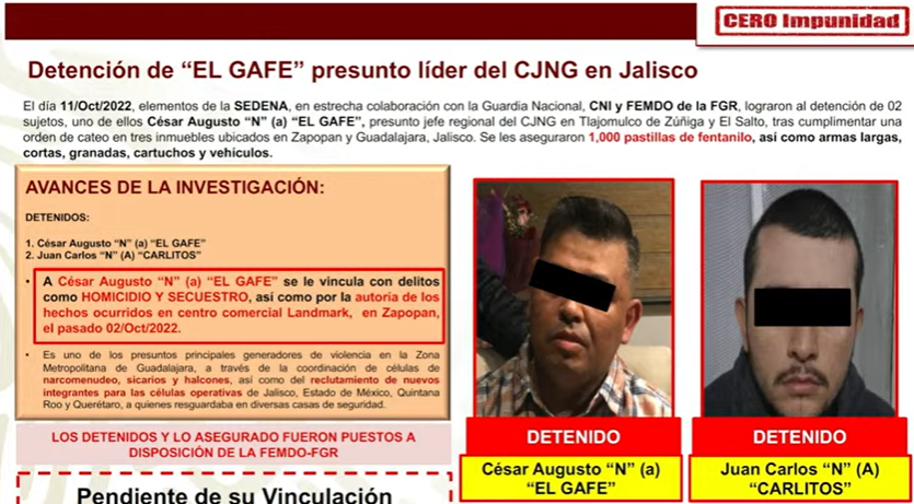 Al detenido se le aseguraron aseguraron mil pastillas de fentanilo. (Foto: twitter/@SSPCMexico).