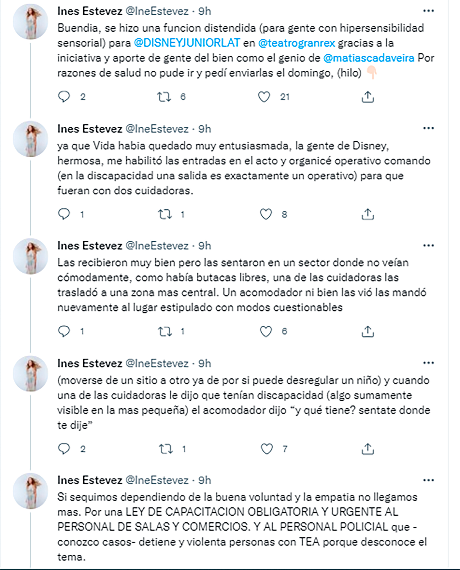 Twitter thread in which Ines Estevez condemned his daughters' bad times (Photo: Twitter)